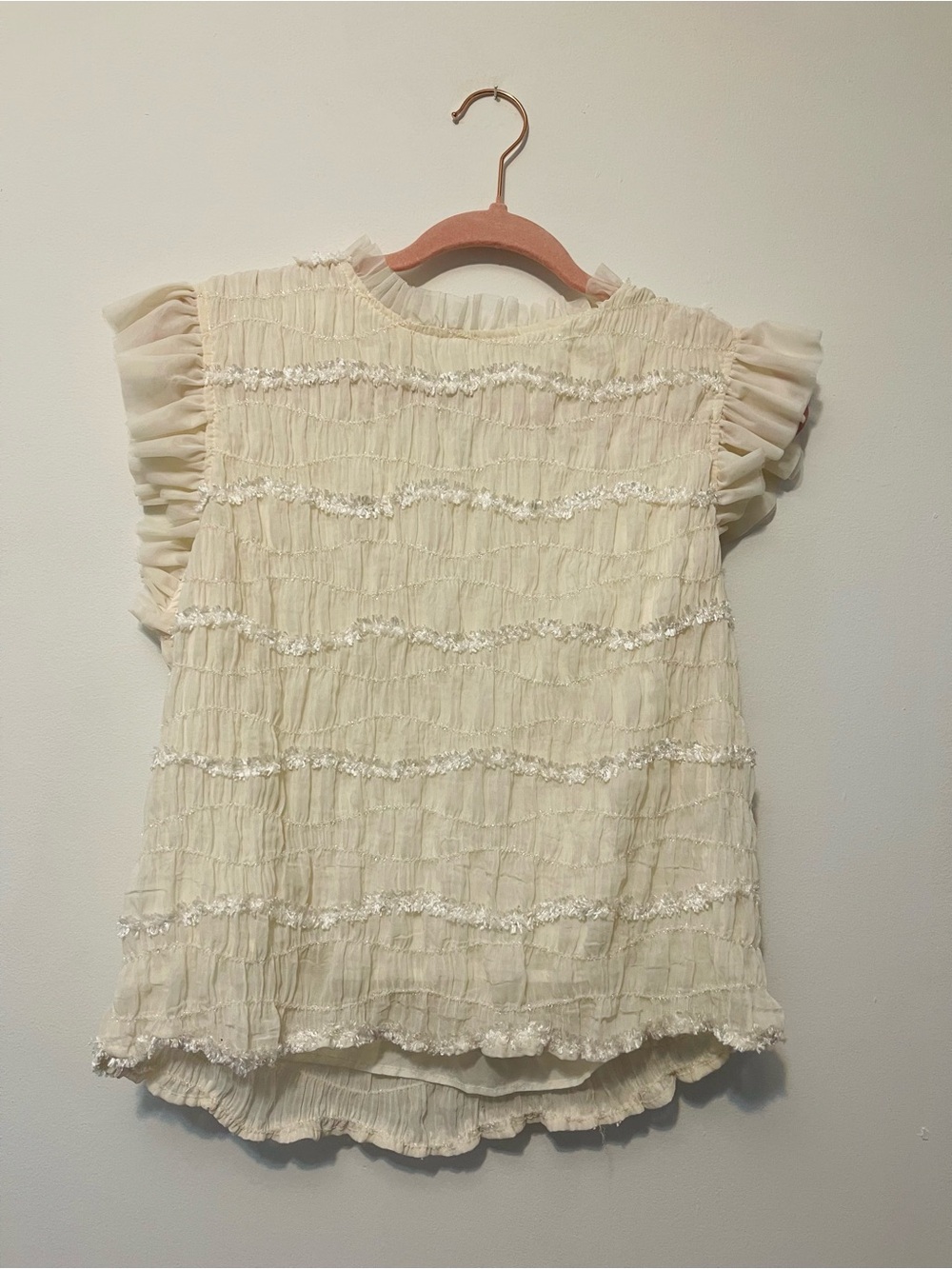 SHEIN Cream Ruffle Sleeve Peplum Blouse
